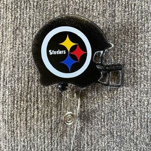 Black Football Helmet Retractable Name Badge Reel ID Holder